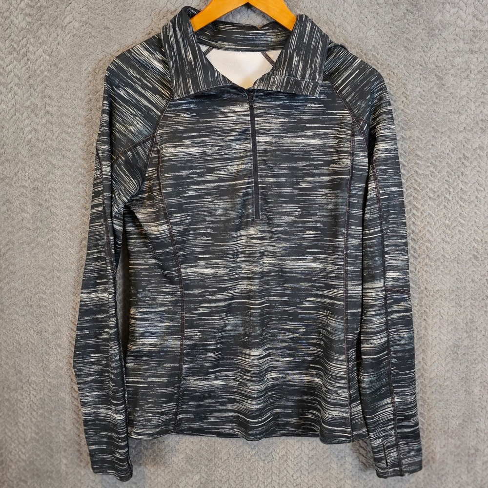 Under Armour Womens 1/4 Zip Pullover Space Dye Black White Thumbhole L Running